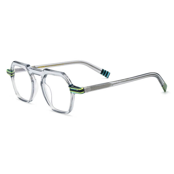 Large Glasses - Stylish and Durable Clear Gray Acetate Geometric Glasses LE3041