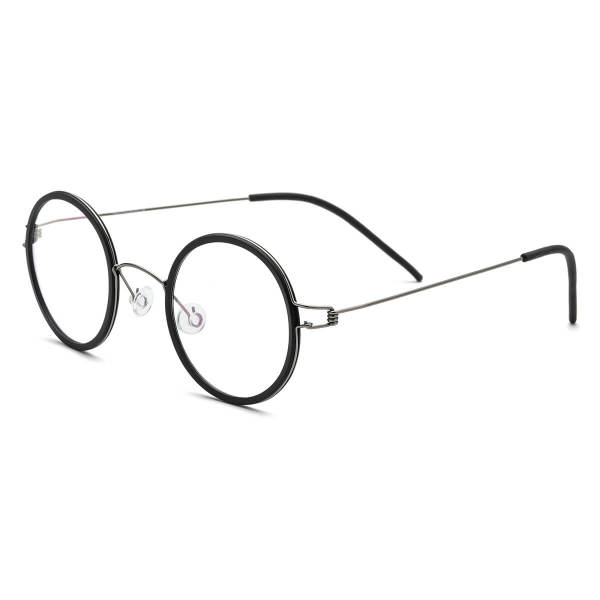 Stylish Mens Black Glasses - LE3077, Lightweight Round Titanium Frame