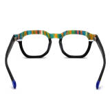 Black Square Frame Glasses - LE3068 Frosted Black with Colorful Stripes - Acetate Design
