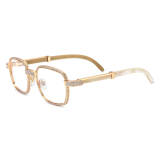 Luxurious Square Glasses with Diamond Accents & White Natural Horn Temples - Spring Hinges