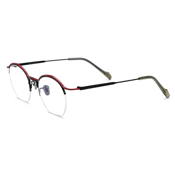 Titanium Glasses - Stylish Red & Black Half Rim Frames LE3044