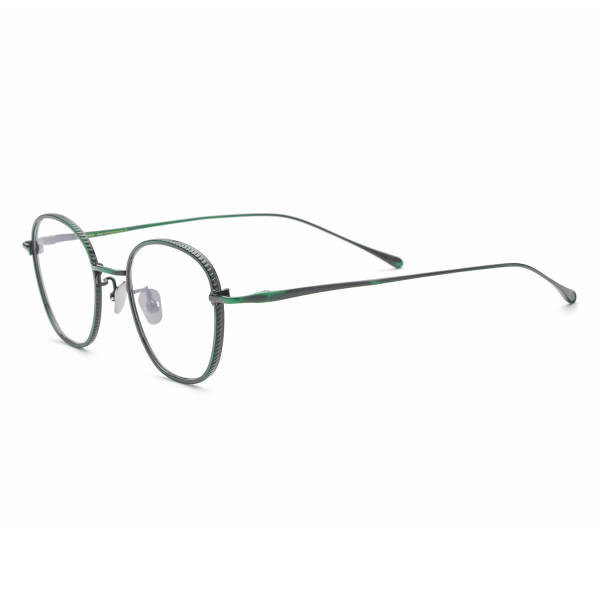 Stylish Glasses with Green Frames - LE3048 Green & Gunmetal Titanium Square Glasses