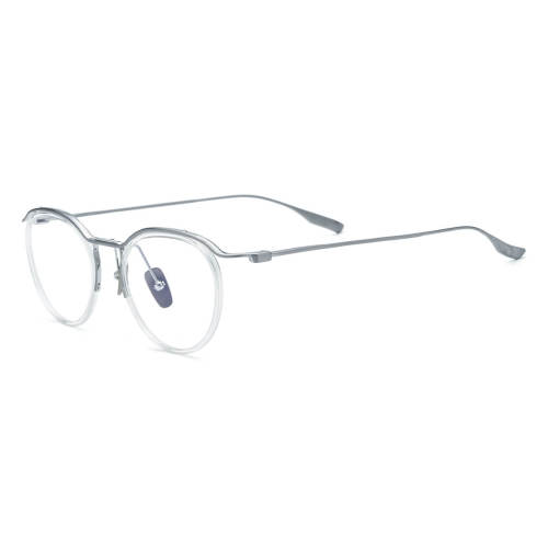 Clear Glasses Men - LE3079 Clear & Silver - Lightweight Titanium Browline Glasses