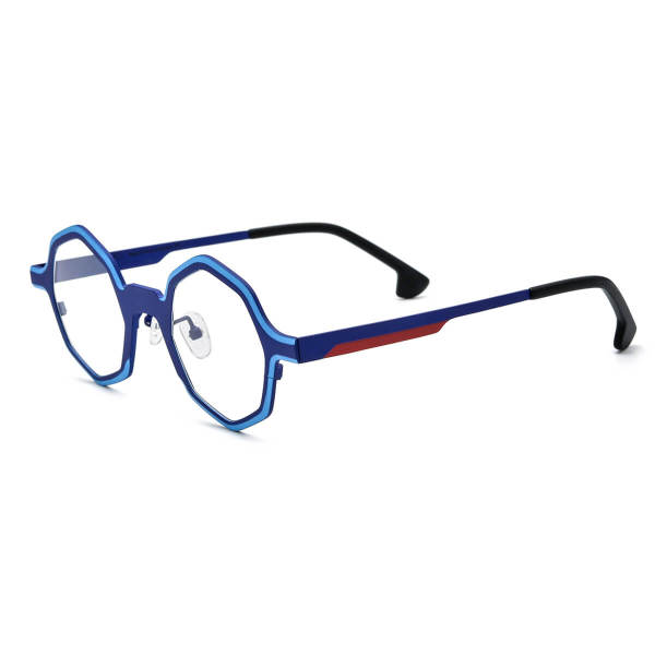 Titanium Frame Glasses - Vibrant Blue Geometric Glasses LE3045