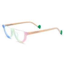 Large Frame Prescription Glasses - Stylish and Durable Frosted Blue & Pink Half Rim Glasses LE3037