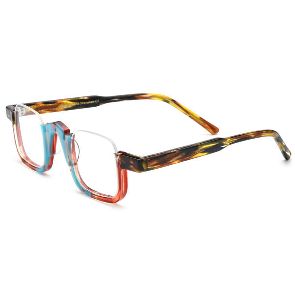 Acetate Glasses - Blue & Brown Half Rim LE3046, Stylish and Durable
