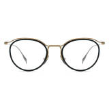 Large Frame Glasses - LE3079 Black & Gold - Stylish Titanium Browline Glasses