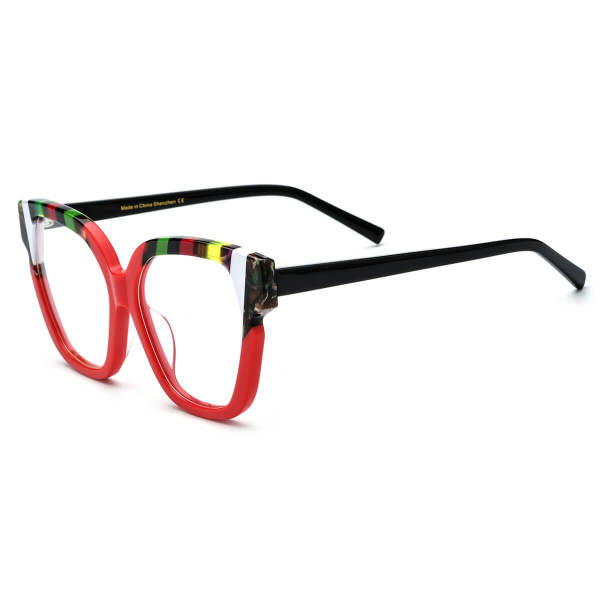 Bold Red Cat Eye Glasses for Women - LE3057 | Stylish Acetate Frame Eyewear with Colorful Accents