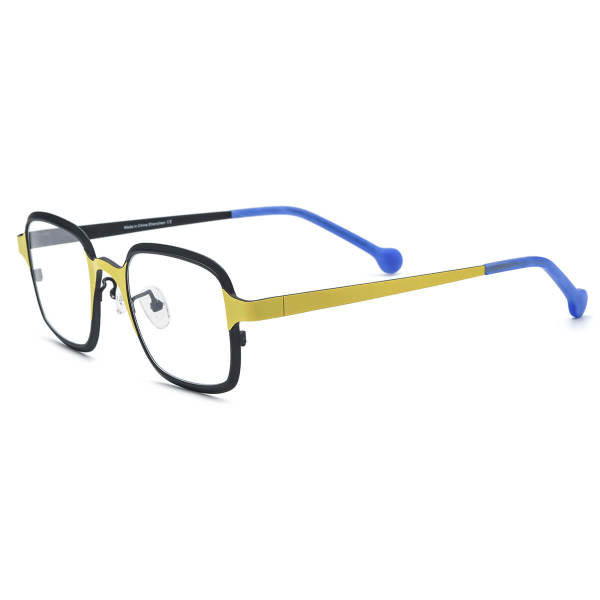 Square Prescription Glasses - Black & Yellow LE3050 - Trendy Titanium Frame