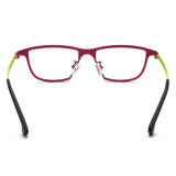 Large Frame Red Eyeglasses - LE3059 Titanium Rectangle Glasses with Green Temples