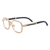Luxurious Square Glasses with Diamond Accents & Black Natural Horn Temples - Spring Hinges