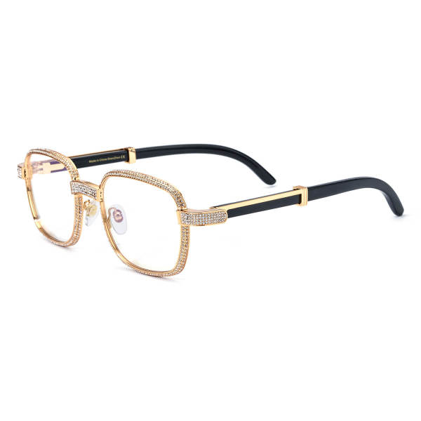 Luxurious Square Glasses with Diamond Accents & Black Natural Horn Temples - Spring Hinges