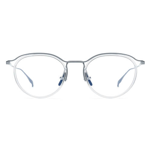 Clear Glasses Men - LE3079 Clear & Silver - Lightweight Titanium Browline Glasses