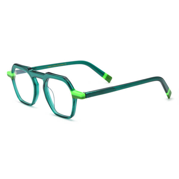 Geometric Eyeglass Frames - Trendy and Durable Clear Green Acetate Glasses LE3041