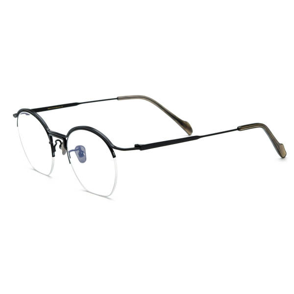 Black Eyeglass Frames - Premium Lightweight Titanium Half Rim Glasses LE3044 for Men and Women
