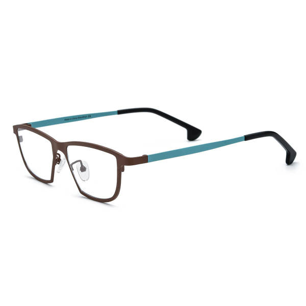Titanium Eyeglass Frames - LE3059 Brown Rectangle Glasses with Blue Temples
