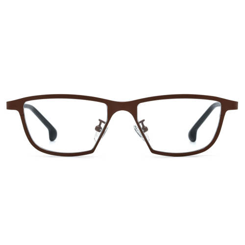 Titanium Eyeglass Frames - LE3059 Brown Rectangle Glasses with Blue Temples