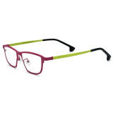 Olet Optical Large Frame Red Eyeglasses LE3059 - Titanium Rectangle Glasses with Green Temples

