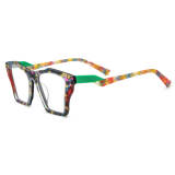 Olet Optical LE3067 Frosted Clear Cat Eye Glasses - Colorful Patterned Acetate Frame

