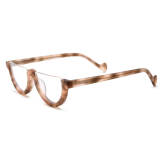 Olet Optical Frosted TortoiseShell glasses, unique half rim design, high-quality acetate material, hypoallergenic and lightweight, durable and non-deformable, integrated nose pads, distinct lower half frame, fan-shaped temple tips

