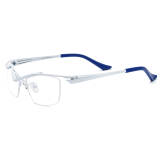 Olet Optical white half rim glasses, featuring stylish titanium frames with hypoallergenic IP plating and adjustable nose pads for optimal comfort.

