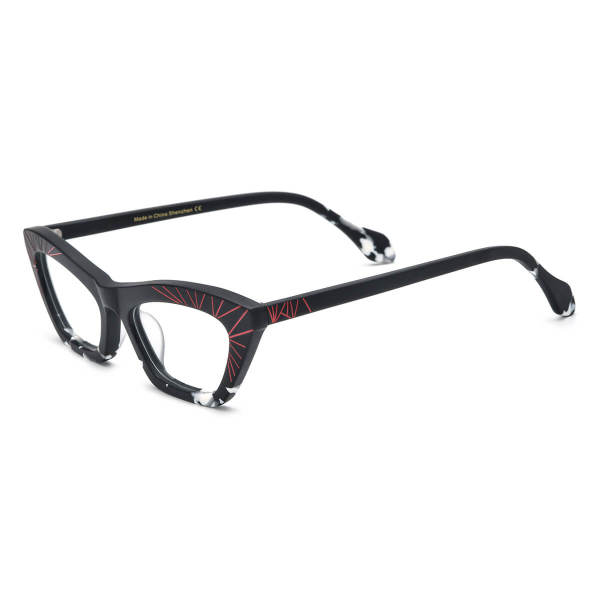 Large Prescription Eyeglasses - Elegant Frosted Black Cat Eye Acetate Glasses LE3040