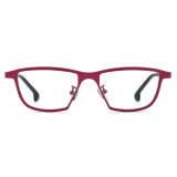 Large Frame Red Eyeglasses - LE3059 Titanium Rectangle Glasses with Green Temples