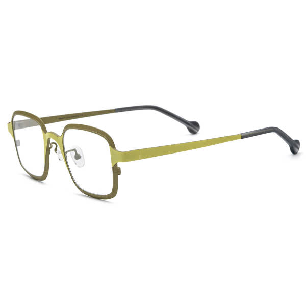 Large Square Glasses - Dark Yellow LE3050 - Premium Titanium Frame