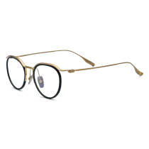 Large Frame Glasses - LE3079 Black & Gold - Stylish Titanium Browline Glasses