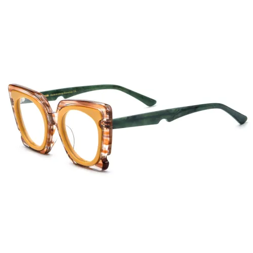 Large Frame Prescription Glasses - Stylish Yellow Acetate Cat Eye Glasses LE3032