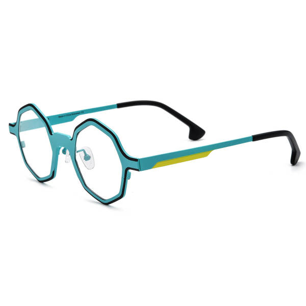 Blue Eyeglass Frames - Light Blue Geometric Titanium Glasses LE3045