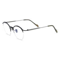 Half Rimless Glasses - Elegant Black & Gunmetal Titanium Frames LE3044