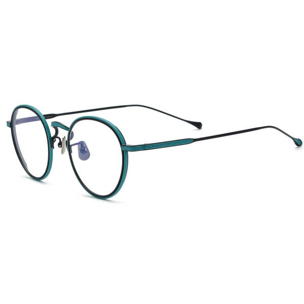 Blue Glasses Frames - Stylish and Durable Blue & Black Titanium Round Glasses LE3034