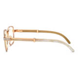 Luxurious Square Glasses with Diamond Accents & White Natural Horn Temples - Spring Hinges