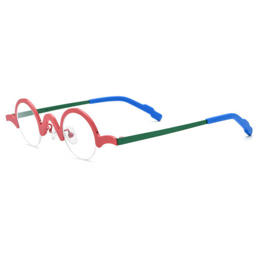 Red Eyeglass Frames - Stylish Titanium Half Rim Red Glasses LE3038