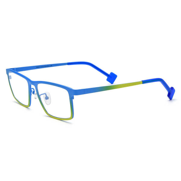Women's Rectangle Eyeglasses - Blue to Yellow Gradient, Titanium Frame