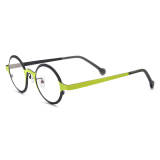 Large Round Eyeglasses - Hypoallergenic, Durable Titanium with Green Accents