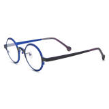 Black Glasses - Hypoallergenic, Durable Titanium Round Frames with Blue Accents