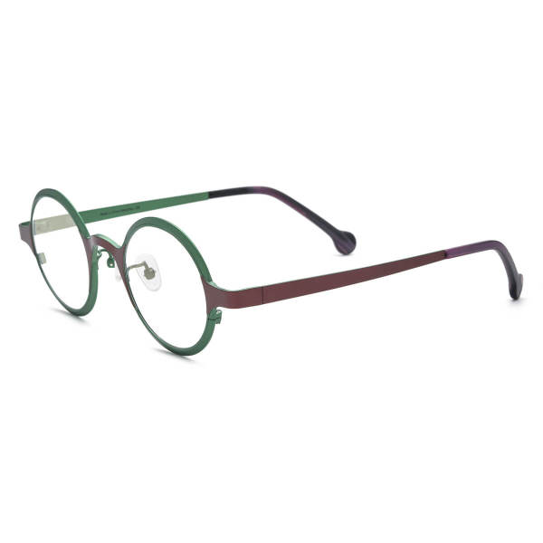Titanium Eyeglasses - Hypoallergenic, Durable Round Frames with Brown Accents