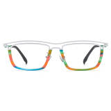 Large Prescription Glasses - LE3066 White Acetate Rectangle Glasses with Multi-Color Design