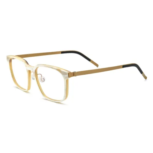 Premium White Horn Rim Square Glasses - Model LE0654 | Natural Horn & Titanium Frame