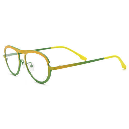 Titanium Eyeglasses - LE3061 Aviator Frames in Yellow & Green Gradient, Hypoallergenic, Adjustable Nose Pads