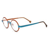 Olet Optical Round Frames Glasses - Hypoallergenic Titanium with Brown Frame and Blue Temples

