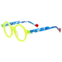 Large Glasses Frames - LE3060 Yellow & Green Round Acetate Glasses for Allergy-Free Comfort Large Glasses Frames - LE3060 Yellow & Green Round Acetate Glasses for Allergy-Free Comfort
