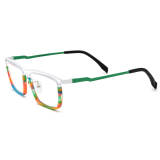 Olet Optical LE3066 White Acetate Rectangle Glasses with Multi-Color Design, IP Plating, Adjustable Nose Pads


