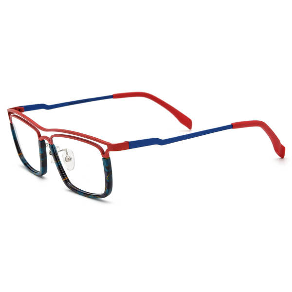 Rectangle Prescription Glasses - LE3066 Red | Acetate & Titanium Half-Frame Design