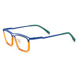 Olet Optical LE3066 Blue Glasses Frames - Acetate and Titanium Rectangle Glasses with Adjustable Nose Pads and Multicolor Design

