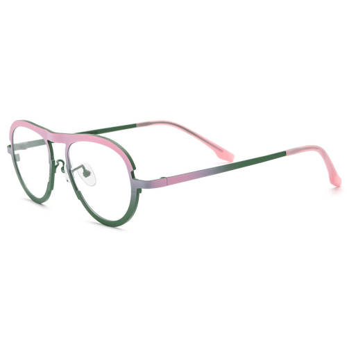 Pink & Green Titanium Eyeglasses - Stylish Gradient Aviator Frames for Women
