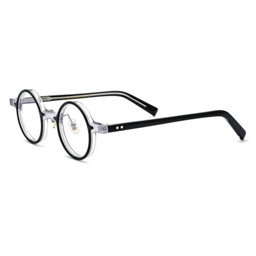 Black and Clear Glasses - Stylish Round Acetate Frames for All-Day Comfort