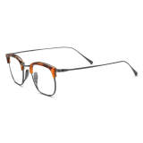 Olet Optical Men's Browline Glasses - Hypoallergenic Titanium with Tortoise Shell Acetate Frame and Gunmetal Temples

